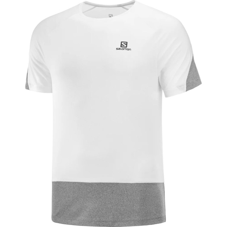 White / Grey Salomon Cross Run Short Sleeve Men's T-Shirts | IE WI7489